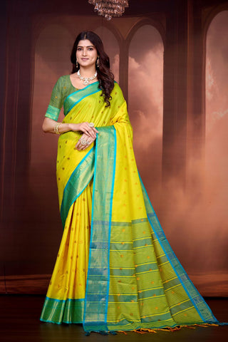 Yellow Pure Aura South Soft Silk Pattu Saree_Kumari Sarees