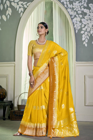 Yellow Pure Silk Crepe Saree_Kumari Sarees