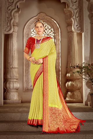 Yellow Pure Georgette Saree_Kumari Sarees