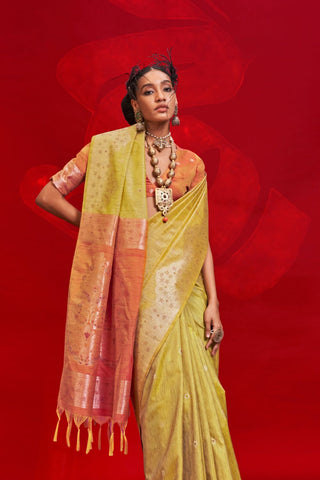 Yellow Tussar Handloom Weaving Silk Saree_Kumari Sarees