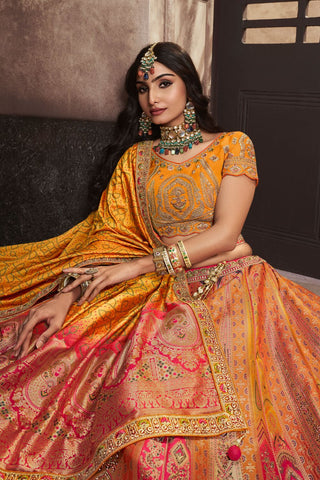 Yellow Silk Lehenga With Sequence Zarkan Work