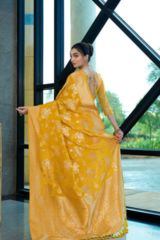 Yellow Crepe Georgette Saree_Kumari Sarees