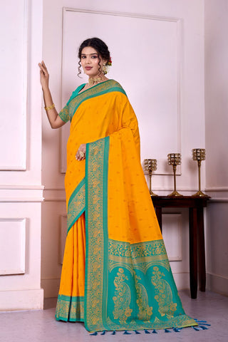 Yellow Soft Silk Banarasi Pattu Saree_Kumari Sarees