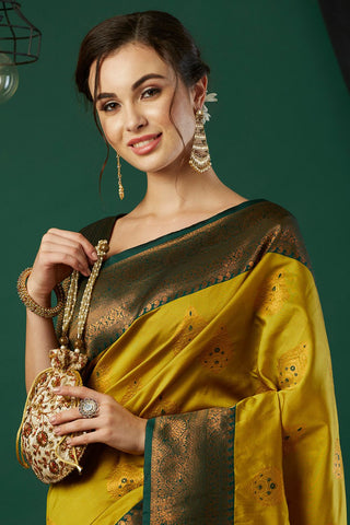 Yellow Banarasi Silk Saree_Kumari Sarees