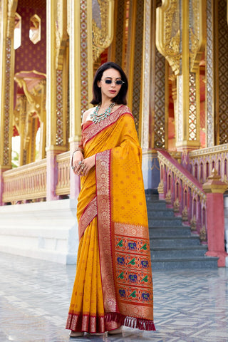 Yellow Tusser Handloom Silk Saree_Kumari Sarees