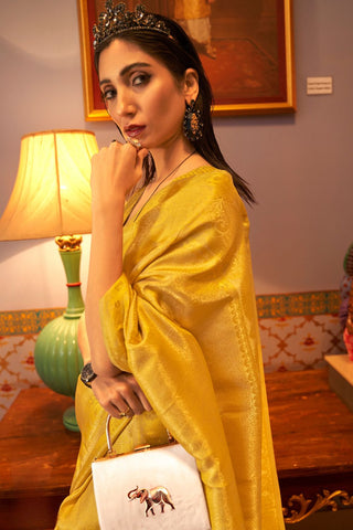 YELLOW NYLON SATIN WEAVINGSAREE