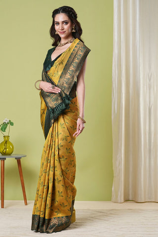 Yellow Banarasi Silk Saree_Kumari Sarees