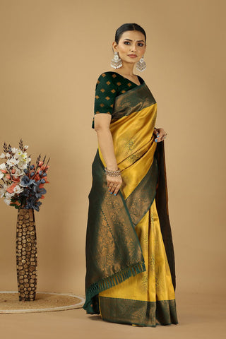 Yellow Banarasi Silk Saree_Kumari Sarees
