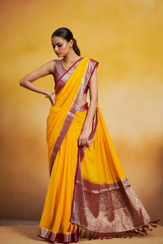 Yellow Georgette Silk Saree_Kumari Sarees