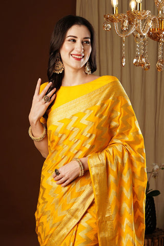 Yellow Georgette Silk Saree_Kumari Sarees