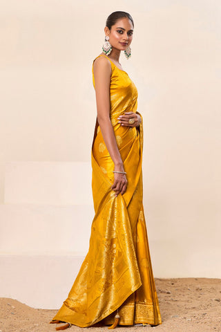 Yellow Satin Silk Saree_Kumari Sarees