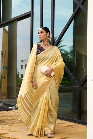 Yellow Handloom Weaving Khadi Silk Saree_Kumari Sarees