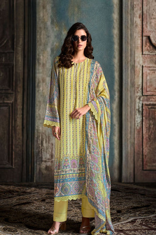 Yellow Pure Muslin Embroidery Kurta Set