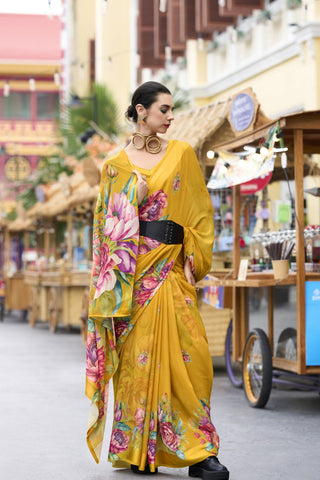 Yellow Pure Georgette Saree 