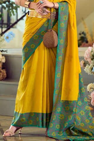 Yellow Soft Silk Ikkat Border Saree_Kumari Sarees