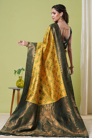 Yellow Banarasi Silk Saree_Kumari Sarees
