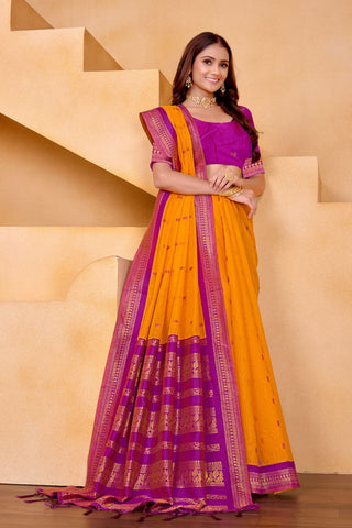 Yellow Pure Handloom Cotton With Gold Zari Silk Saree_Kumari Sarees