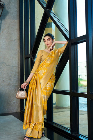 Yellow Crepe Georgette Saree_Kumari Sarees