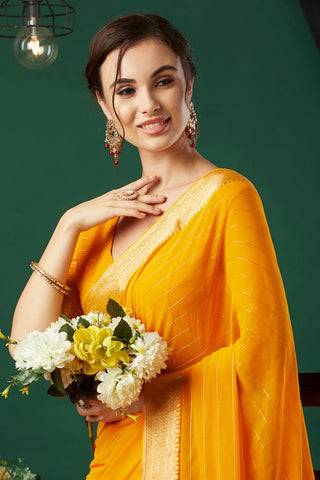 Yellow Chiffon Silk Saree