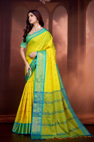 Yellow Pure Aura South Soft Silk Pattu Saree_Kumari Sarees