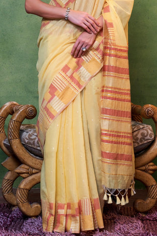 Yellow Spun Handloom Weaving Silk Saree