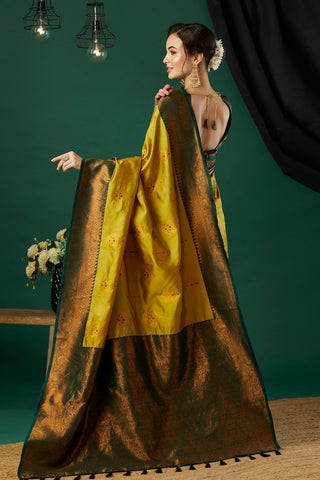 Yellow Banarasi Silk Saree_Kumari Sarees