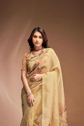 Yellow Zari base Crushed Tissue Saree