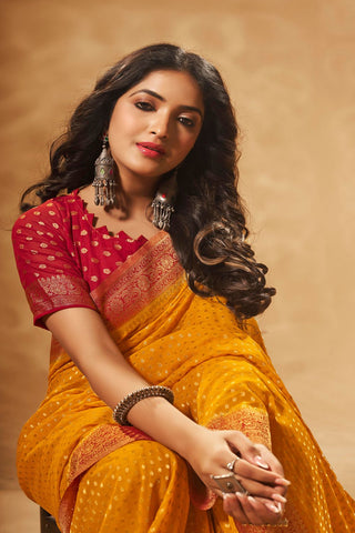 Yellow Pure Georgette Saree