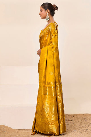Yellow Satin Silk Saree_Kumari Sarees