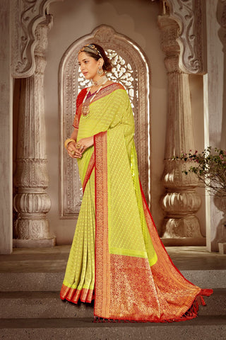 Yellow Pure Georgette Saree_Kumari Sarees