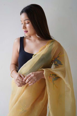 Yellow Organza Silk Saree