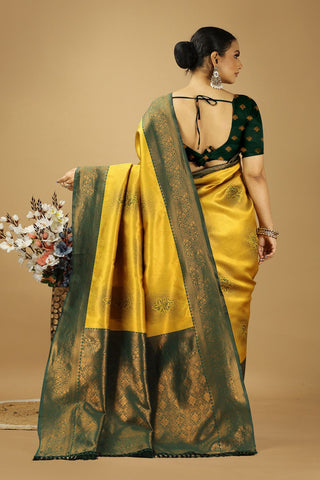 Yellow Banarasi Silk Saree_Kumari Sarees