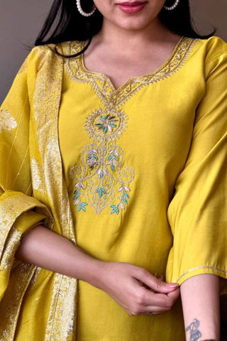 Yellow Viscose Chanderi Embroidered Silk Kurta Set_Kumari Sarees_Kumari Sarees