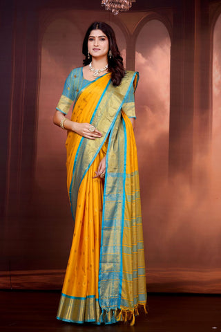 Yellow Pure Aura South Soft Silk Pattu Saree_Kumari Sarees