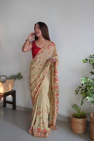 YELLOW GEORGETTE SILK SAREE