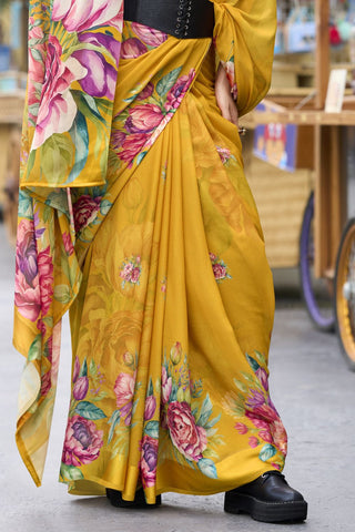 Yellow Pure Georgette Saree 