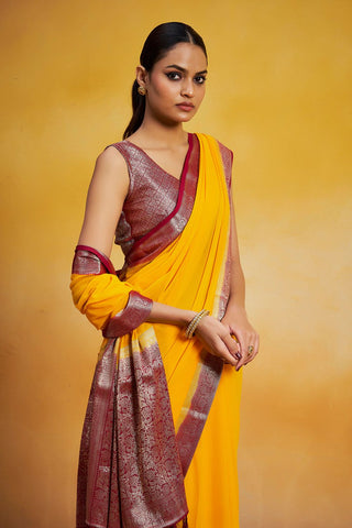Yellow Georgette Silk Saree_Kumari Sarees