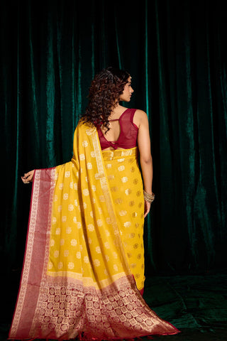 Yellow Georgette Silk Saree