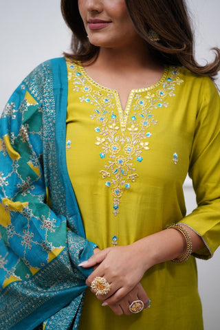 Yellow Women Embroidered Chanderi Silk Kurta Set_Kumari Sarees