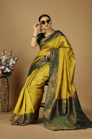 Yellow Banarasi Silk Saree