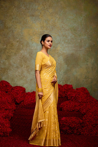 Yellow Georgette Silk Saree_Kumari Sarees