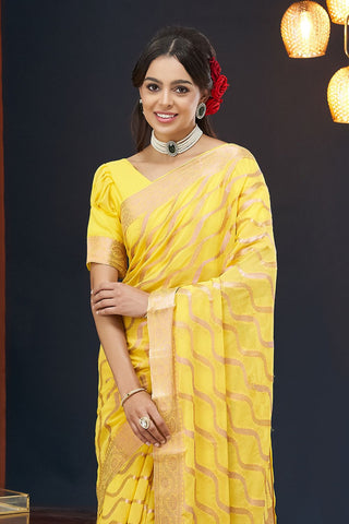 Yellow Handloom Weaving Silk With Zari Saree_Kumari Sarees
