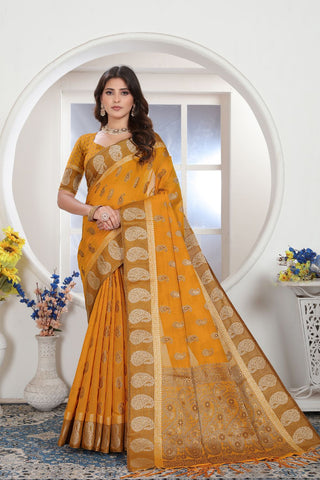 YELLOW CHANDERI COTTON SAREE