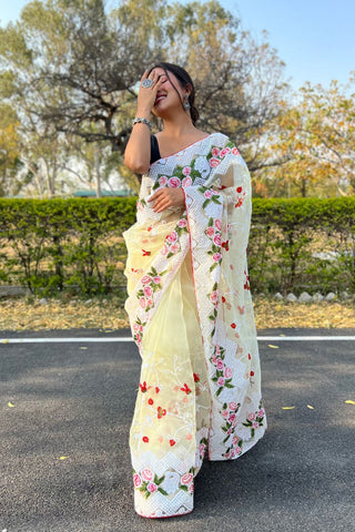 YELLOW ORGANZA SILK SAREE