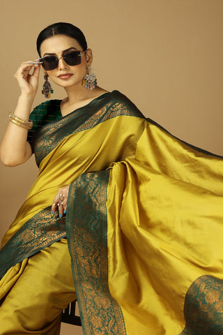 Yellow Banarasi Silk Saree