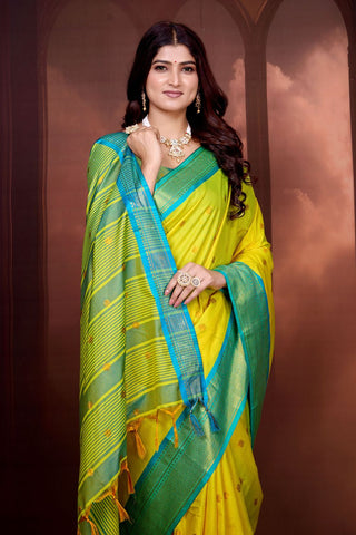 Yellow Pure Aura South Soft Silk Pattu Saree_Kumari Sarees