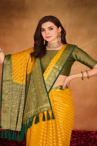 Yellow Pure Georgette Silk Saree_Kumari Sarees