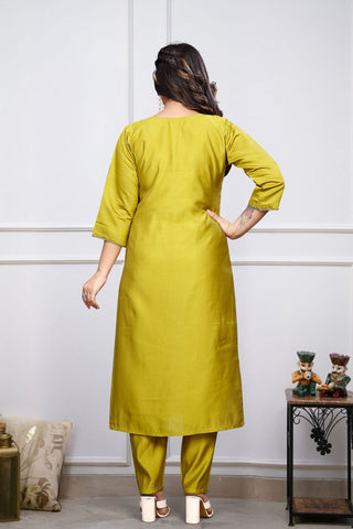 Yellow Women Embroidered Chanderi Silk Kurta Set_Kumari Sarees