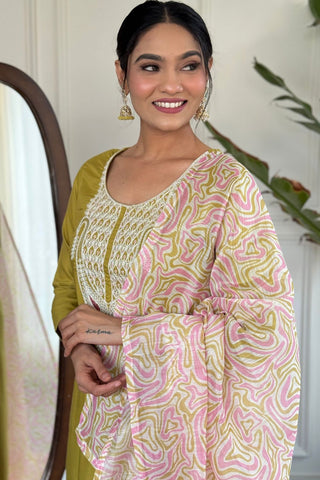 Yellow Viscose Slub Embroidery Kurta Set_Kumari Sarees