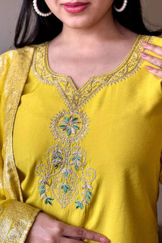 Yellow Viscose Chanderi Embroidered Silk Kurta Set_Kumari Sarees_Kumari Sarees